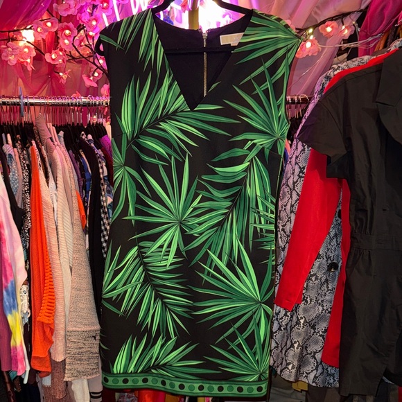 MICHAEL Michael Kors Dresses & Skirts - MICHAEL Michael Kors Black Mini Dress with Green Palm Print